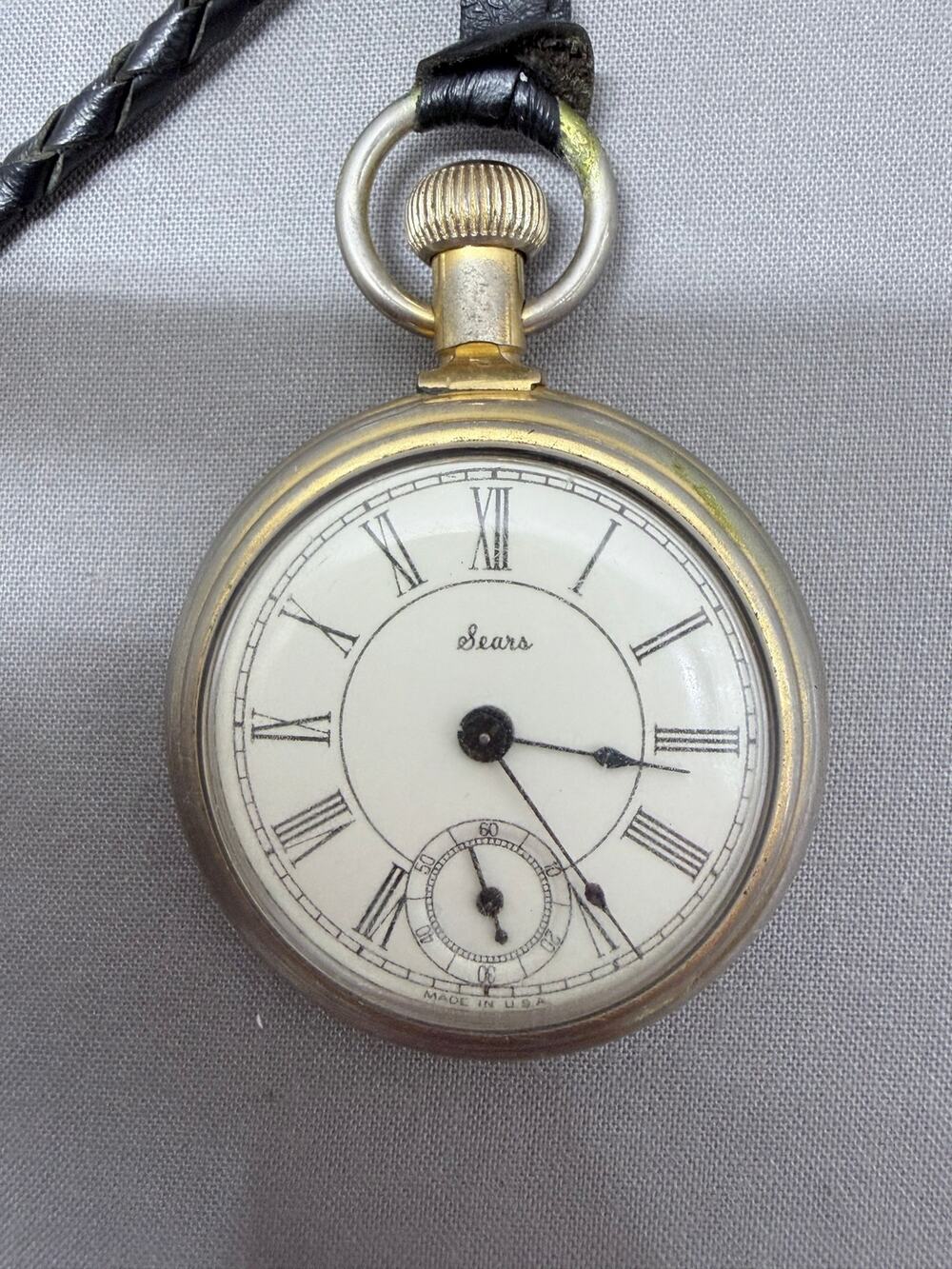 Vintage Sears Pocket Watch Mechanical Train Back Made in USA Roman Numeral Runs